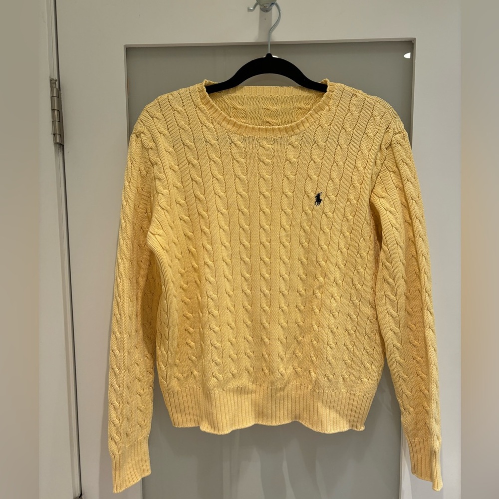 Vintage Ralph Lauren Women's Soft Yellow Cable Knit Sweater